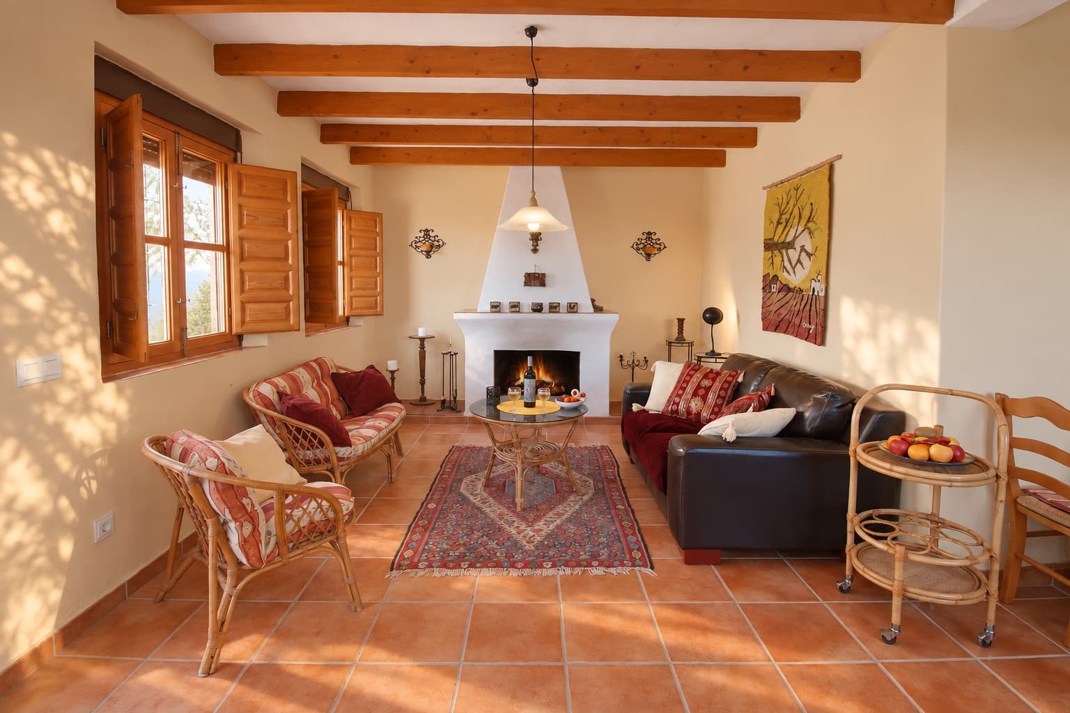 The living room, opening onto the front terrace.